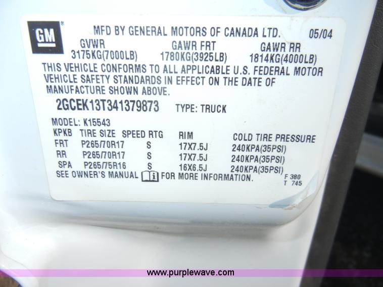 image for item C4013 2004 Chevrolet Silverado K1500 Z71 Off Road crew cab pickup truck