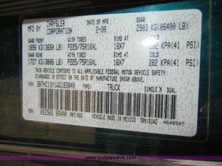 image for item C4061 1998 Dodge Ram 1500 quad cab pickup truck