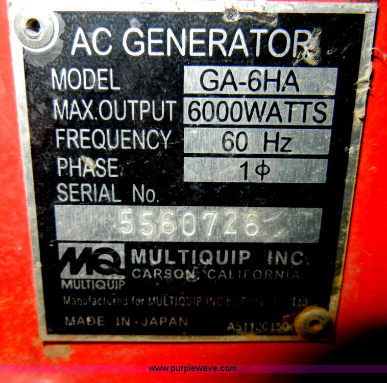 image for item H9635 Multiquip GA-6HA generator