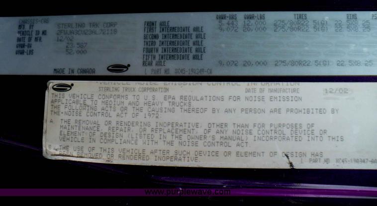 image for item D3034 2003 Sterling A9500 semi