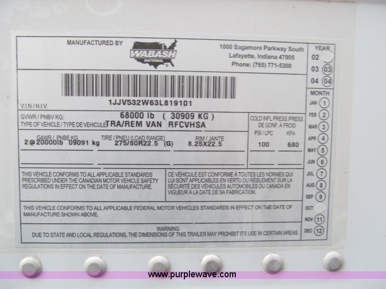 image for item D3039 2003 Wabash 53' reefer trailer