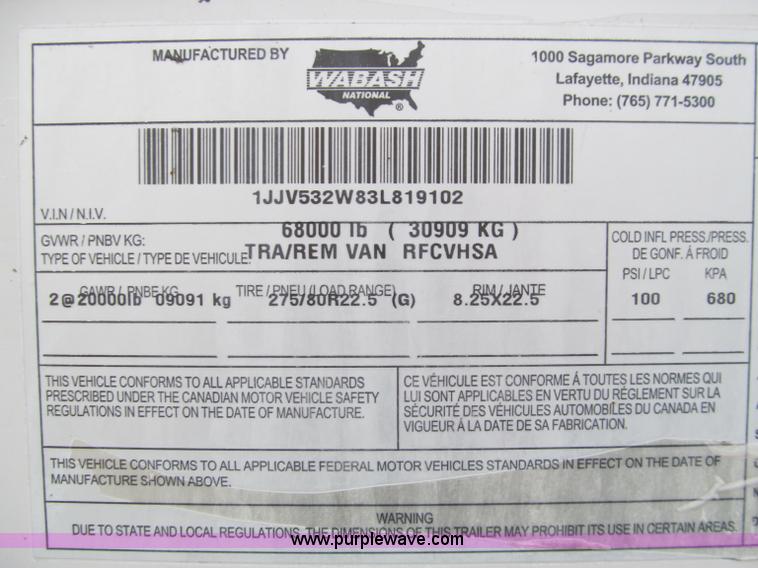 image for item D3042 2003 Wabash 53' reefer trailer