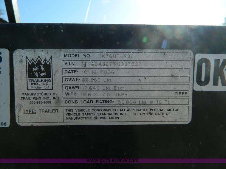 image for item B3581 2007 Trail King TK70HT-482 trailer