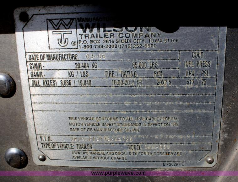 image for item A6931 2007 Wilson Pacesetter DWH550 43' grain trailer