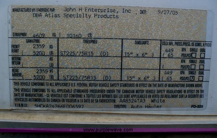 image for item B1033 2006 Atlas tandem axle enclosed car trailer