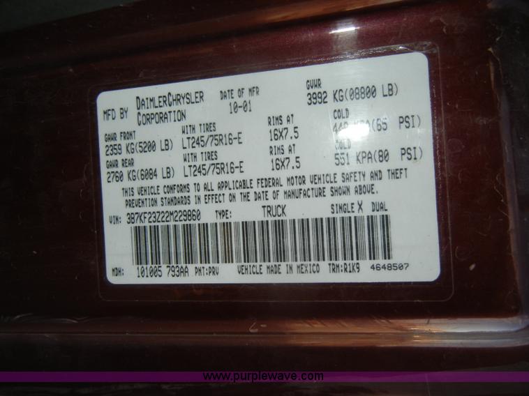 image for item C4212 2002 Dodge Ram 2500 Laramie SLT quad cab pickup truck