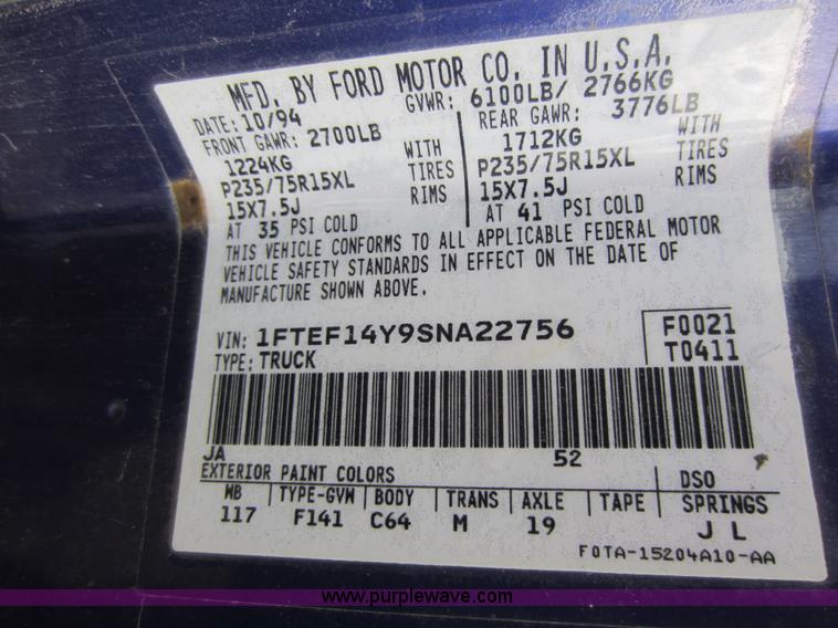 image for item C5386 1995 Ford F150 XL pickup truck