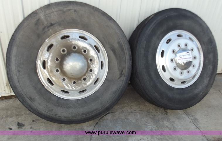 image for item D3552 (2) 315/80/22.5 tires on aluminum wheels