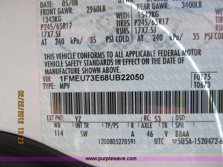 image for item A8191 2008 Ford Explorer SUV