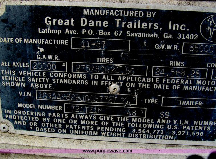 image for item A8194 1988 Great Dane 48' van trailer