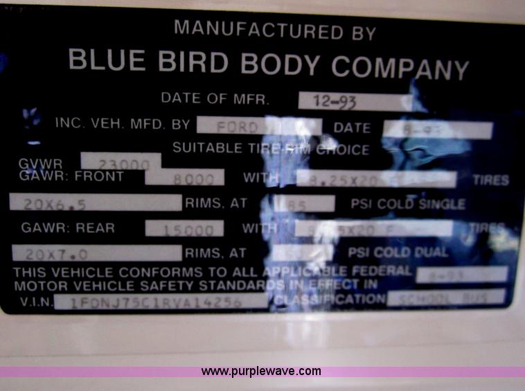 image for item B5706 1994 Ford Bluebird B700 school bus