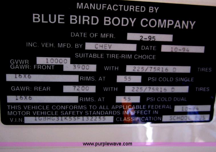 image for item B5707 1995 Chevrolet Bluebird G30 school bus