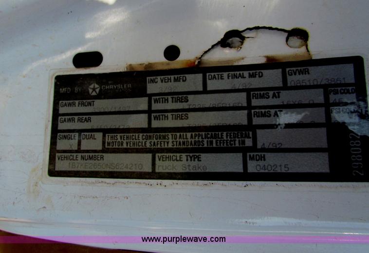 image for item B7193 1992 Dodge Ram D250 LE pickup truck