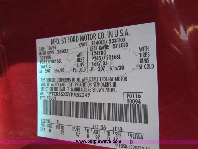 image for item B7197 1999 Ford Ranger SuperCab pickup truck