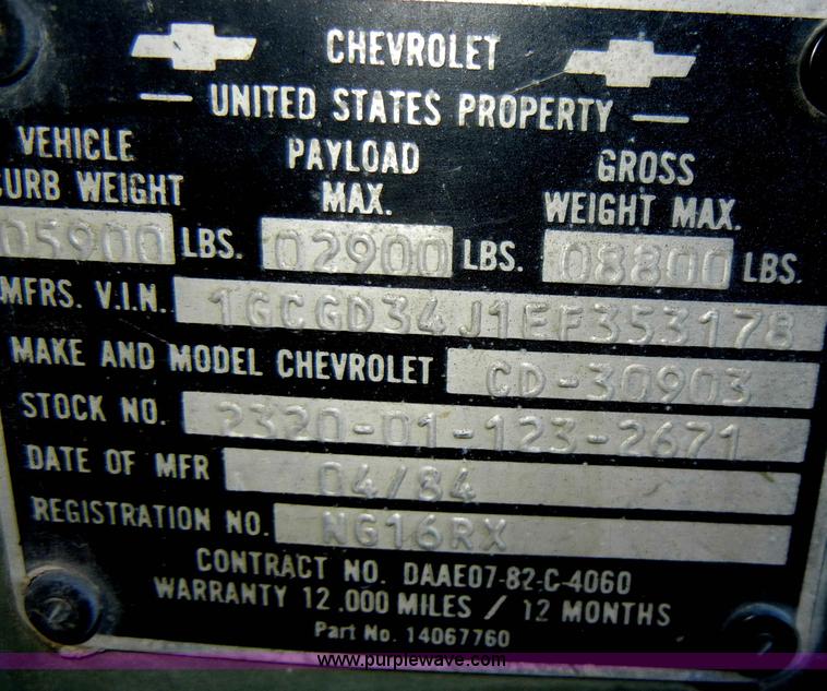 image for item C4012 1984 Chevrolet D30 Military 1.25 ton truck