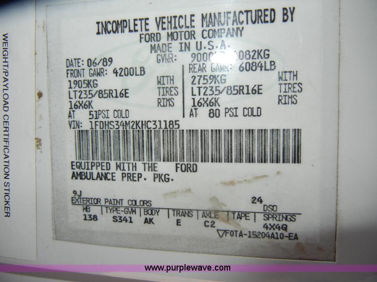 image for item C4215 1989 Ford E350 ambulance