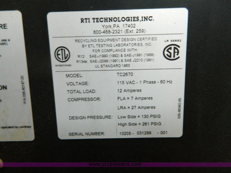 image for item E9496 RTI TC2670 refrigerant recycler