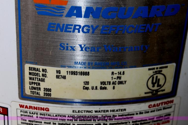 image for item L9560 Vanguard six gallon 6F748 hot water tank