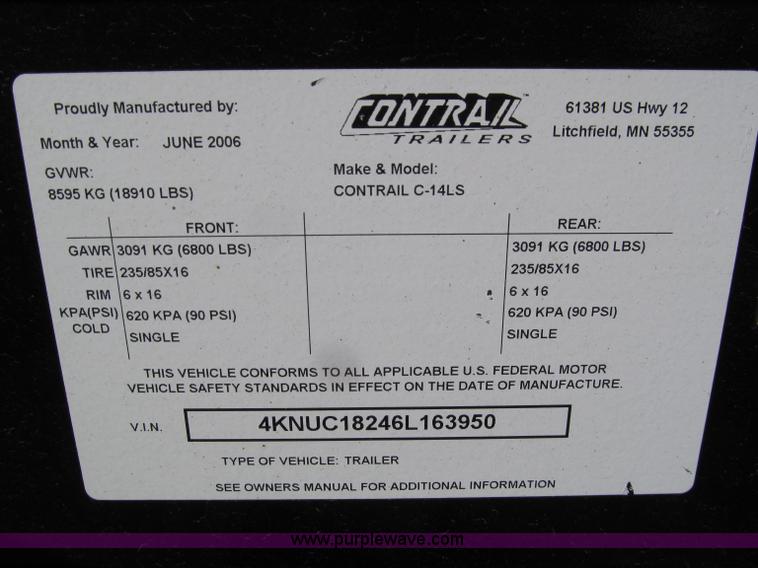 image for item D3101 2006 Towmaster Contrail 18' utility trailer