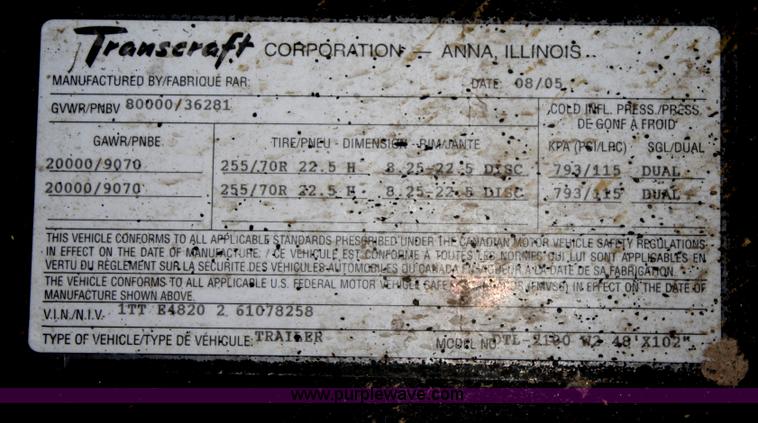 image for item A6831 2006 Transcraft aluminum drop deck trailer