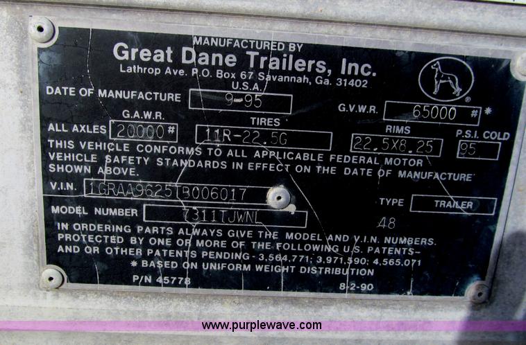 image for item A8078 1996 Great Dane 48' tandem axle van trailer