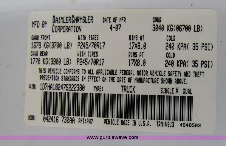 image for item B2264 2007 Dodge Ram 1500 quad cab pickup truck