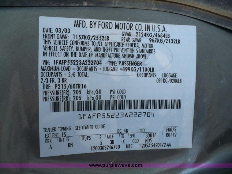 image for item B6308 2003 Ford Taurus SES