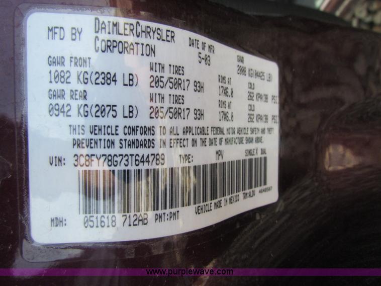 image for item B7209 2003 Chrysler PT Cruiser GT SUV