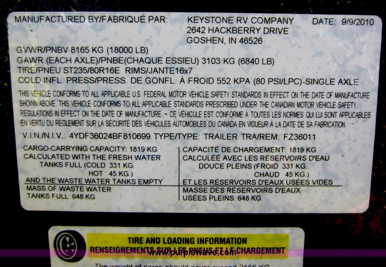 image for item C5426 2011 Keystone Fuzion toy hauler travel trailer