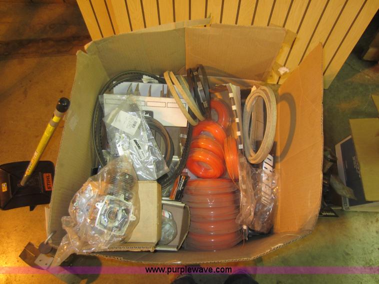 image for item V9033 Assorted air filters, Oregon chainsaw bars, mower blades, and other parts