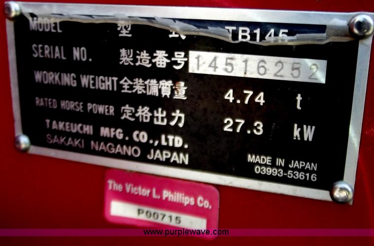 image for item D3791 2006 Takeuchi TB145 compact excavator