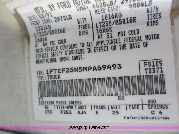 image for item C5416 1991 Ford F250 pickup truck