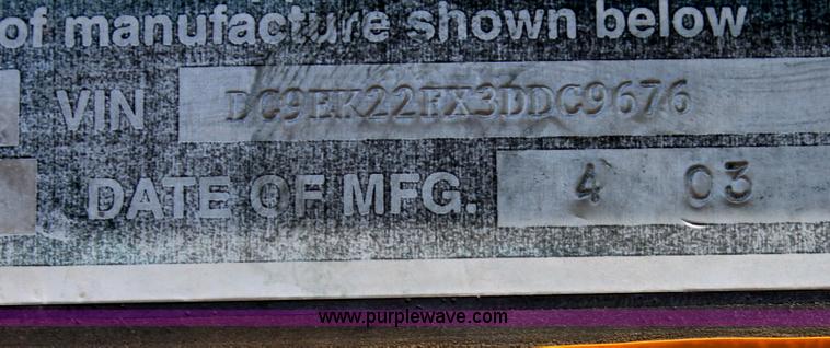 image for item D7574 2003 Donahue EXG160 tandem axle swather trailer