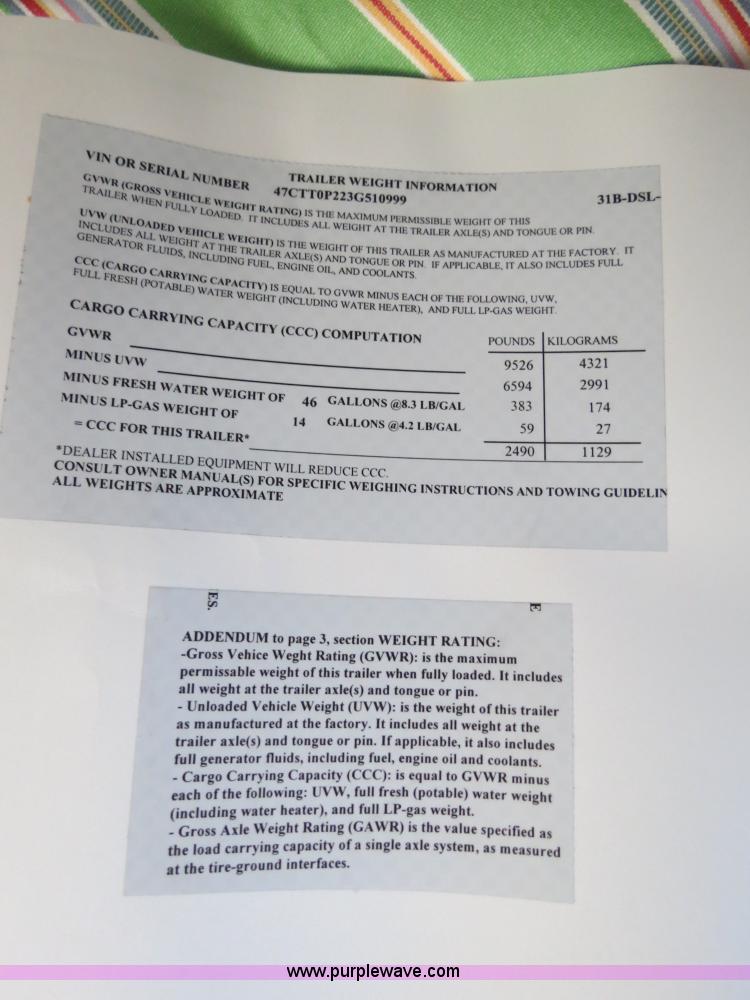 image for item B2278 2003 Fourwinds 31B-DSL 31' travel trailer