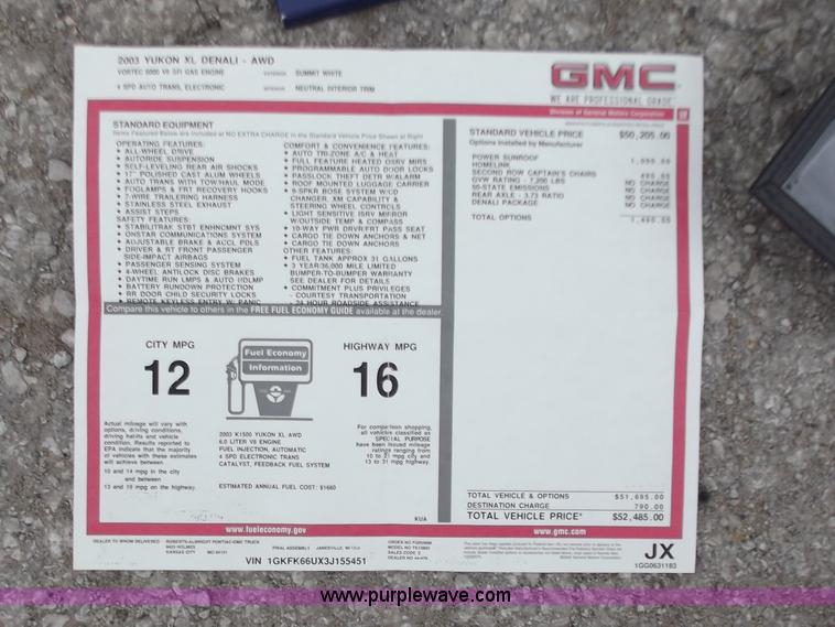 image for item D3854 2003 GMC Yukon Denali 1500 XL AWD SUV