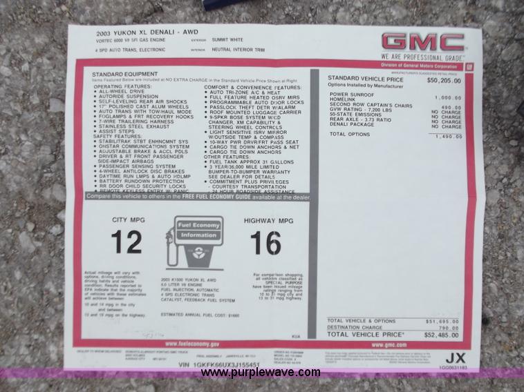 image for item D3854 2003 GMC Yukon Denali 1500 XL AWD SUV