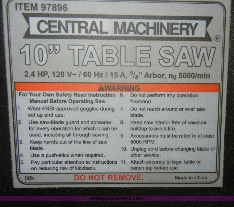 image for item S9463 Central Machinery 10" table saw