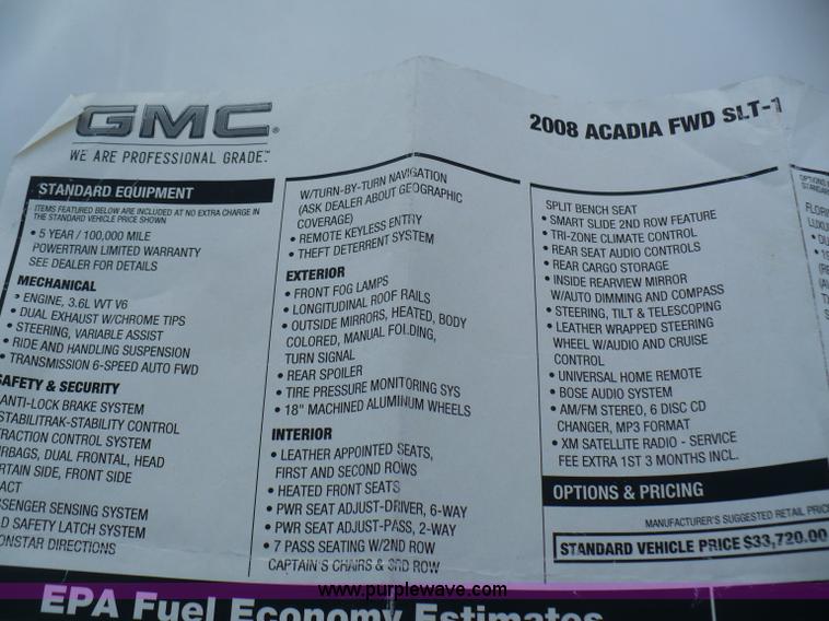 image for item B6324 2008 GMC Acadia SLT SUV