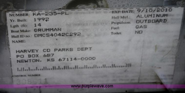 image for item D7814 1992 Grumman 14' aluminum V bottom boat