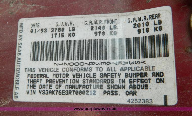 image for item T9768 1994 Saab 900 S convertible