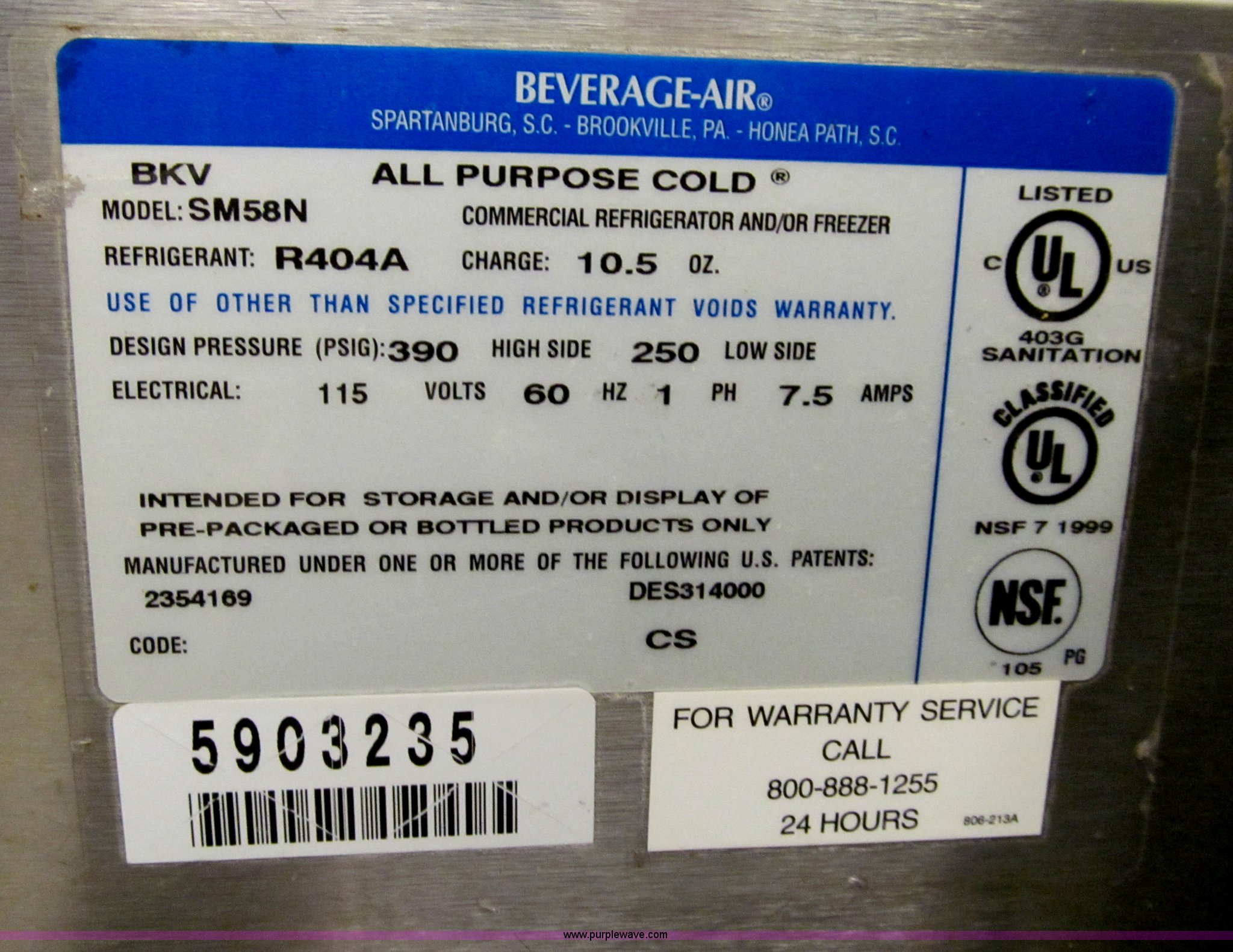 BeverageAir SM58N milk cooler in Des Moines, IA Item A8266 sold