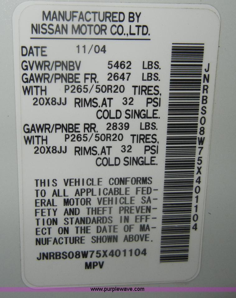 image for item D4045 2005 Infiniti FX45 SUV Non-repairable certificate, parts only