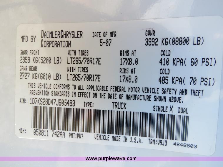 image for item B2326 2007 Dodge Ram 2500 SLT Heavy Duty crew cab pickup truck