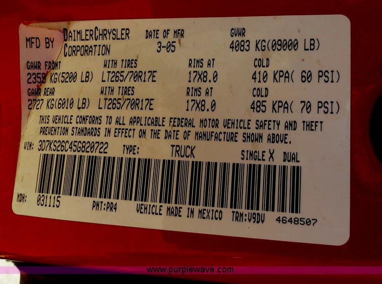 image for item B2327 2005 Dodge Ram 2500 Heavy Duty pickup truck