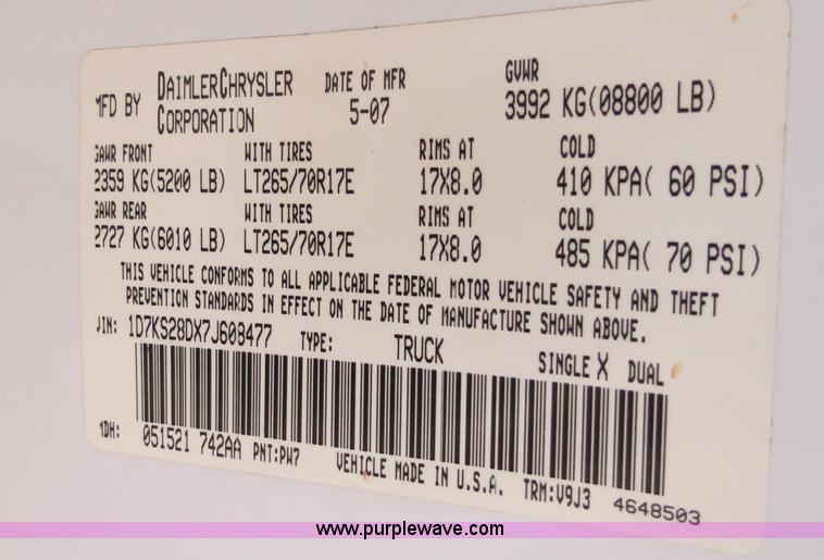 image for item B2332 2007 Dodge Ram 2500 SLT Heavy Duty quad cab pickup truck