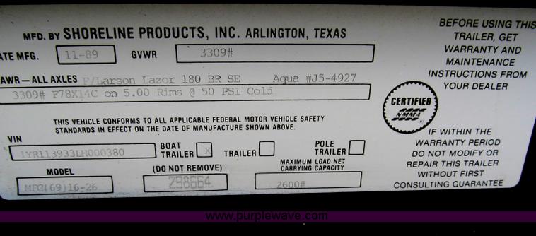 image for item B5130 1990 Larsen Lazer ST180 18' power boat with trailer