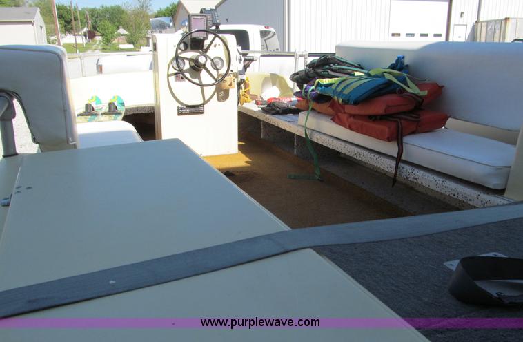 image for item B5131 1972 Anchor Plastics 614DVG 15 1/2' deck boat with Golden Rod trailer