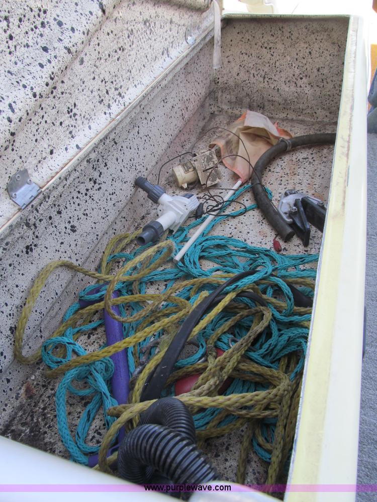 image for item B5131 1972 Anchor Plastics 614DVG 15 1/2' deck boat with Golden Rod trailer