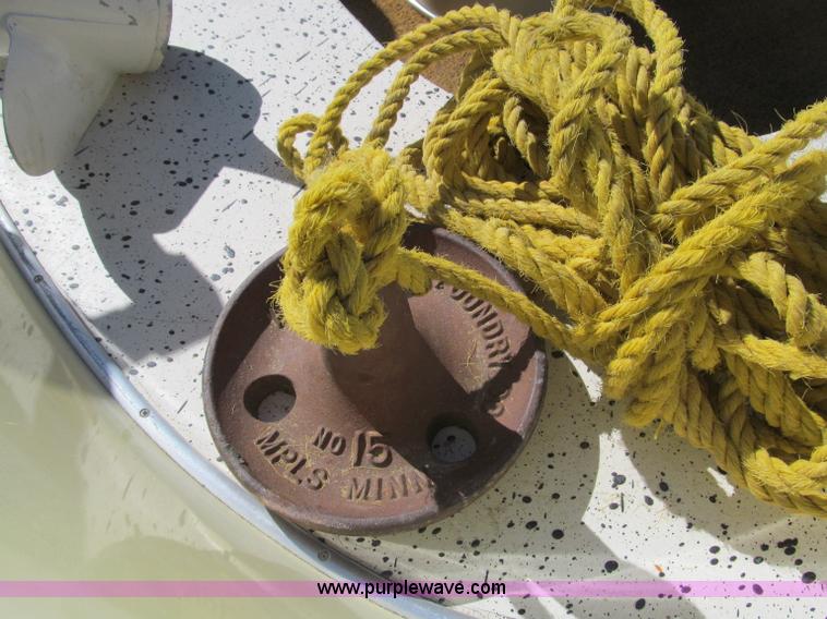 image for item B5131 1972 Anchor Plastics 614DVG 15 1/2' deck boat with Golden Rod trailer