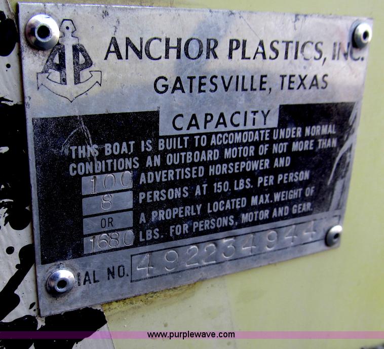 image for item B5131 1972 Anchor Plastics 614DVG 15 1/2' deck boat with Golden Rod trailer